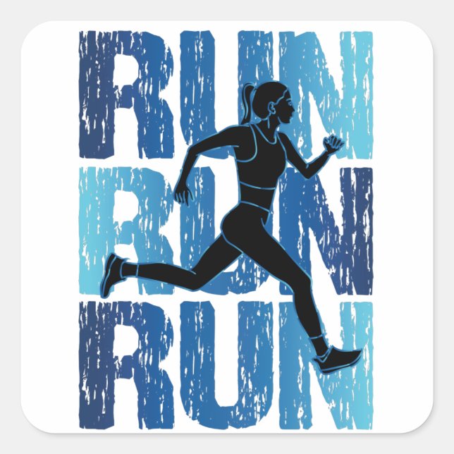 Vintage Runner Girl - Run Run Run Square Sticker (Front)