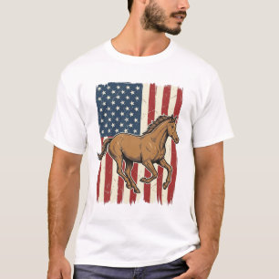 Vintage Running Horse Patriotic Flag Shirt Design_