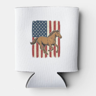 Vintage Running Horse Patriotic Flag Shirt Design_ Can Cooler