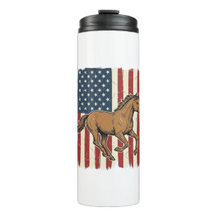 Vintage Running Horse Patriotic Flag Shirt Design_ Thermal Tumbler