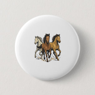 Vintage Running Horses Vector Art Design_1 6 Cm Round Badge