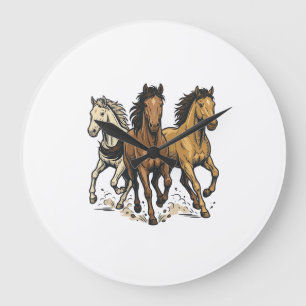 Vintage Running Horses Vector Art Design_1 Large Clock