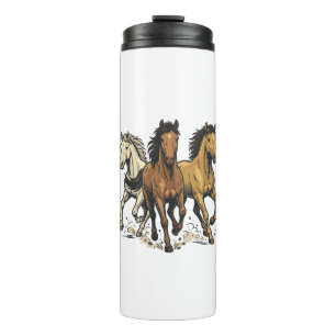 Vintage Running Horses Vector Art Design_1 Thermal Tumbler