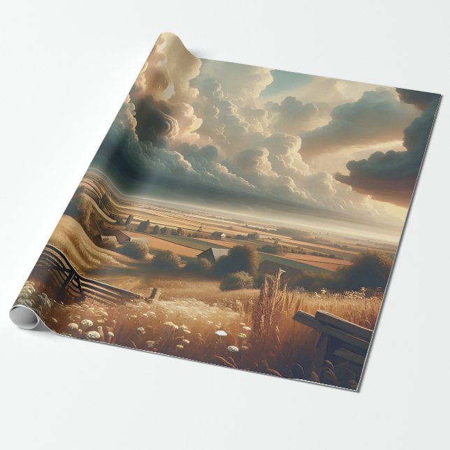 Vintage Rural Landscape Inspiration Wrapping Paper (Unrolled)
