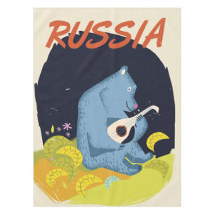 Vintage Russia Bear travel poster Tablecloth