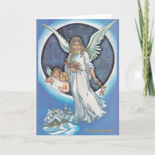 Vintage Russian Angel Christmas Greeting Card