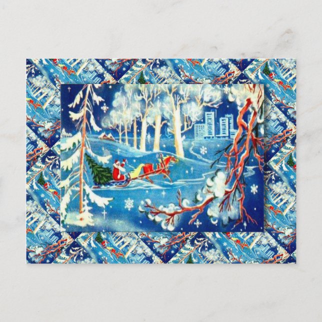 Vintage Russian Christmas, Santa's journey Holiday Postcard (Front)