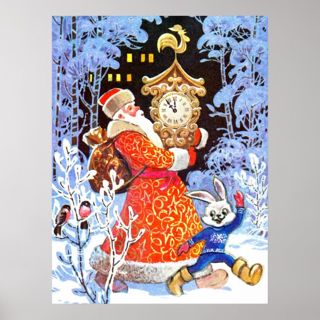 Vintage Russian Father Christmas scene Poster (Front)