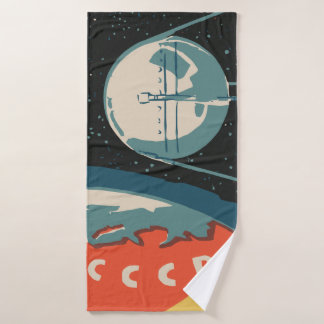 Vintage russian matchbox ads (CCCP rocket launch) Bath Towel