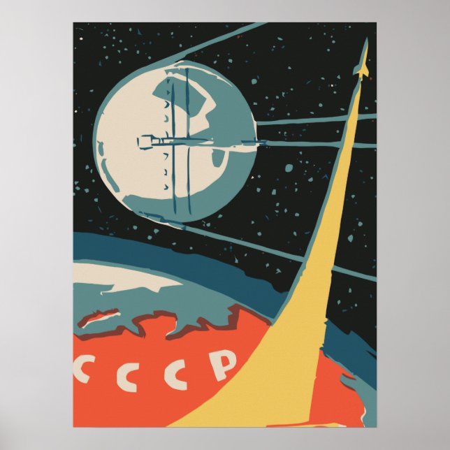 Vintage russian matchbox ads (CCCP rocket launch) Poster (Front)