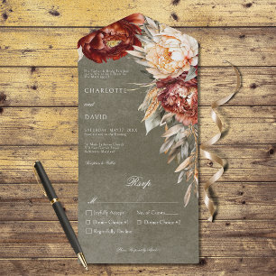 Vintage Rust & Cream Peonies Floral Sage Dinner All In One Invitation