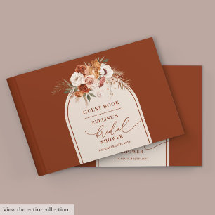 Vintage rust pampas boho bridal shower guest book