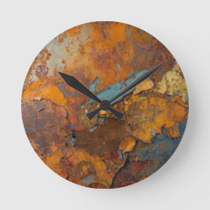 Vintage Rusted Steel Patina Industrial Texture Round Clock