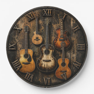 Vintage Rustic Acoustic & Electric Guitar Music  Paper Plate
