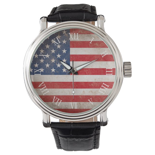 Vintage Rustic American Flag Watch (Front)