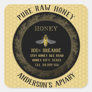 Vintage rustic apiary bee honey comb honey jar square sticker