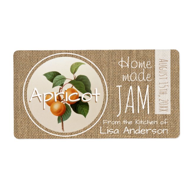Vintage Rustic Apricot Jam personalised H Label (Front)
