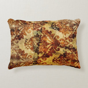Vintage Rustic Autumn Fall  Brown Damask Decorative Cushion