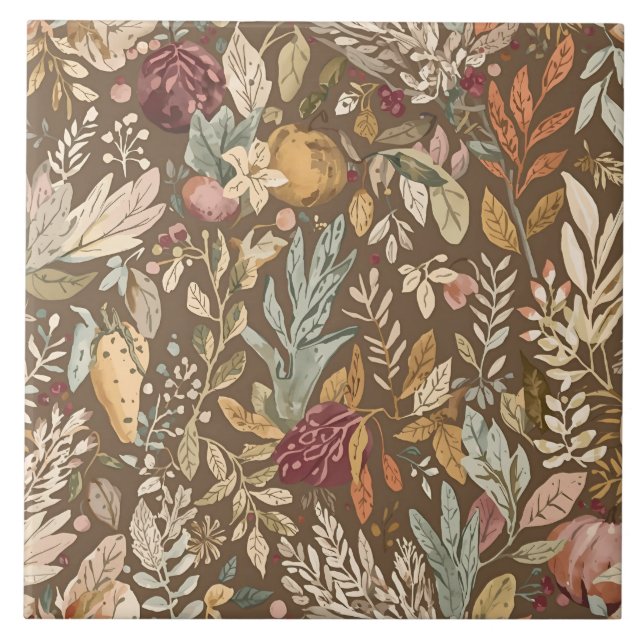 Vintage, Rustic Autumn Pattern Ceramic Tile (Front)