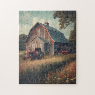 Vintage rustic barn and old tractors jigsaw puzzle