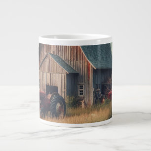 Vintage rustic barn and old tractors large coffee mug