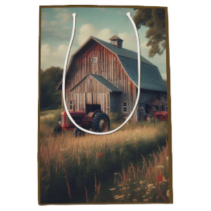 Vintage rustic barn and old tractors medium gift bag