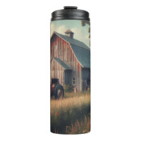 Vintage rustic barn and old tractors