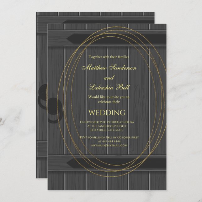 Vintage Rustic Barn Door Grey Wedding Invitation (Front/Back)