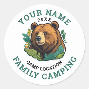 Vintage Rustic Bear Family Camping Classic Round Sticker
