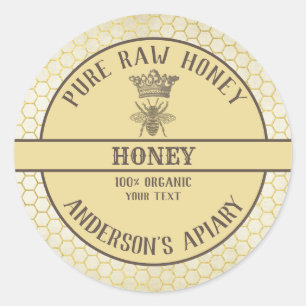 Vintage rustic bee crown honey comb honey jar clas classic round sticker