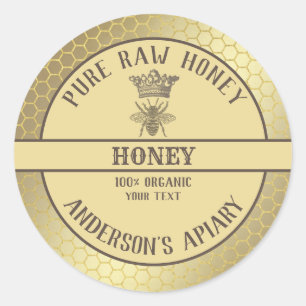 Vintage rustic bee crown honey comb honey jar clas classic round sticker