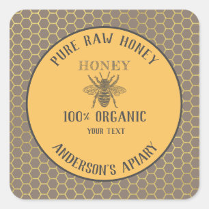 Vintage rustic bee honey comb honey jar square sticker