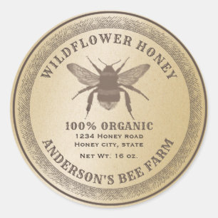 Vintage rustic  bee  honey jar label