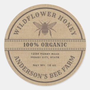 Vintage rustic bee linen honey jar label