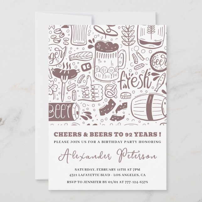 Vintage Rustic Beer Men 92nd birthday Invitation (Front)