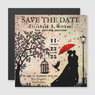 Vintage Rustic Beige & Black Lovers Silhouette Magnetic Invitation