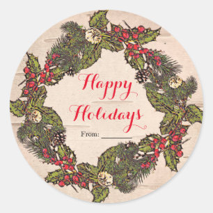 Vintage Rustic Birch Country Christmas Party Classic Round Sticker