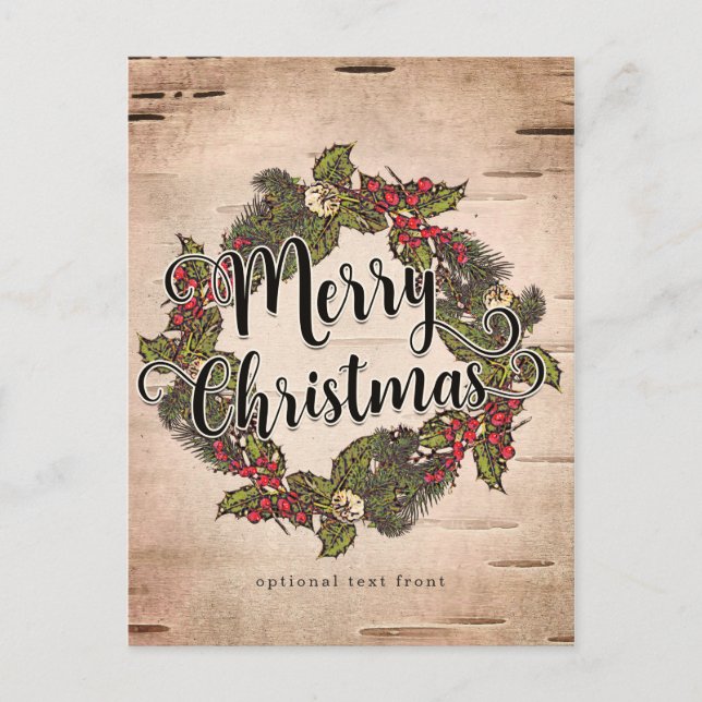 Vintage Rustic Birch Holiday Merry Christmas Postcard (Front)