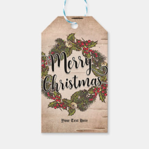 Vintage Rustic Birch Merry Christmas Custom Favour Gift Tags