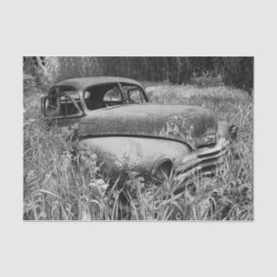 Vintage Rustic Black And White Car Old Antique Tissue Paper