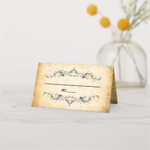 Vintage Rustic Black Flourish Parchment  Place Card