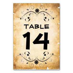 Vintage Rustic Black Flourish Parchment Table Number