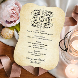 Vintage Rustic Black Flourish Parchment Wedding Menu
