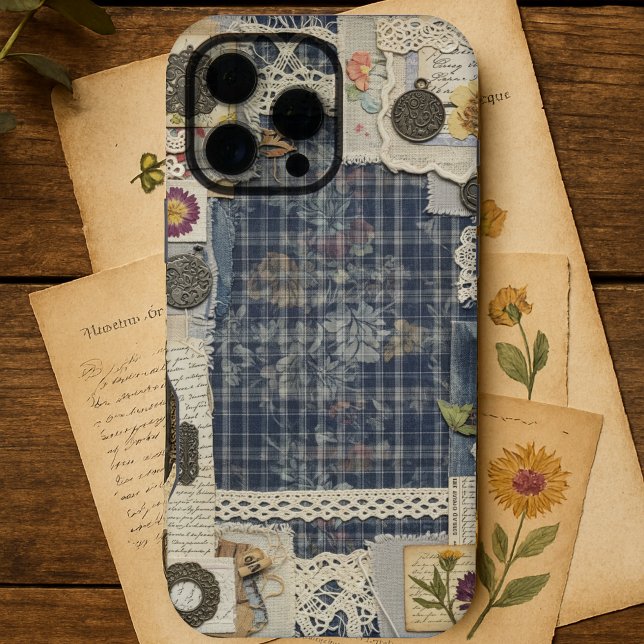 Vintage Rustic Blue Denim Ephemera iPhone Case (Creator Uploaded)