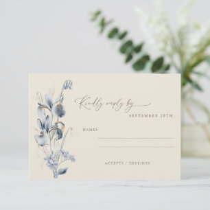 Vintage Rustic Blue Floral Minimalist Wedding  RSVP Card