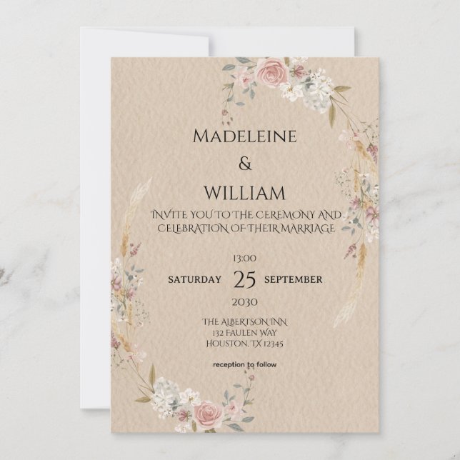 Vintage Rustic Boho Wedding Invitation (Front)