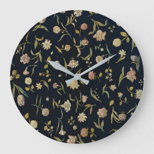 Vintage Rustic Botanical Floral Rug Pattern  Large Clock