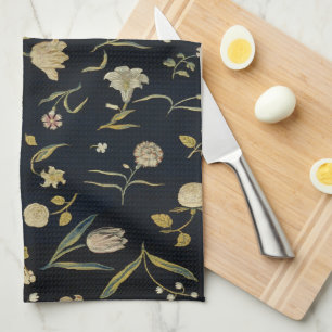 Vintage Rustic Botanical Floral Rug Pattern  Tea Towel