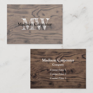 Vintage rustic brown burnt wood Carpenter Monogram Business Card