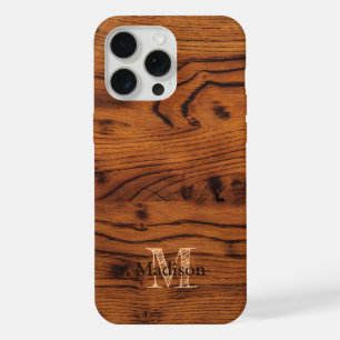 Vintage rustic brown burnt wood Monogram iPhone 15 Pro Max Case
